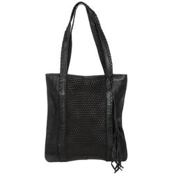 Natural Leather Woven Tote - Black