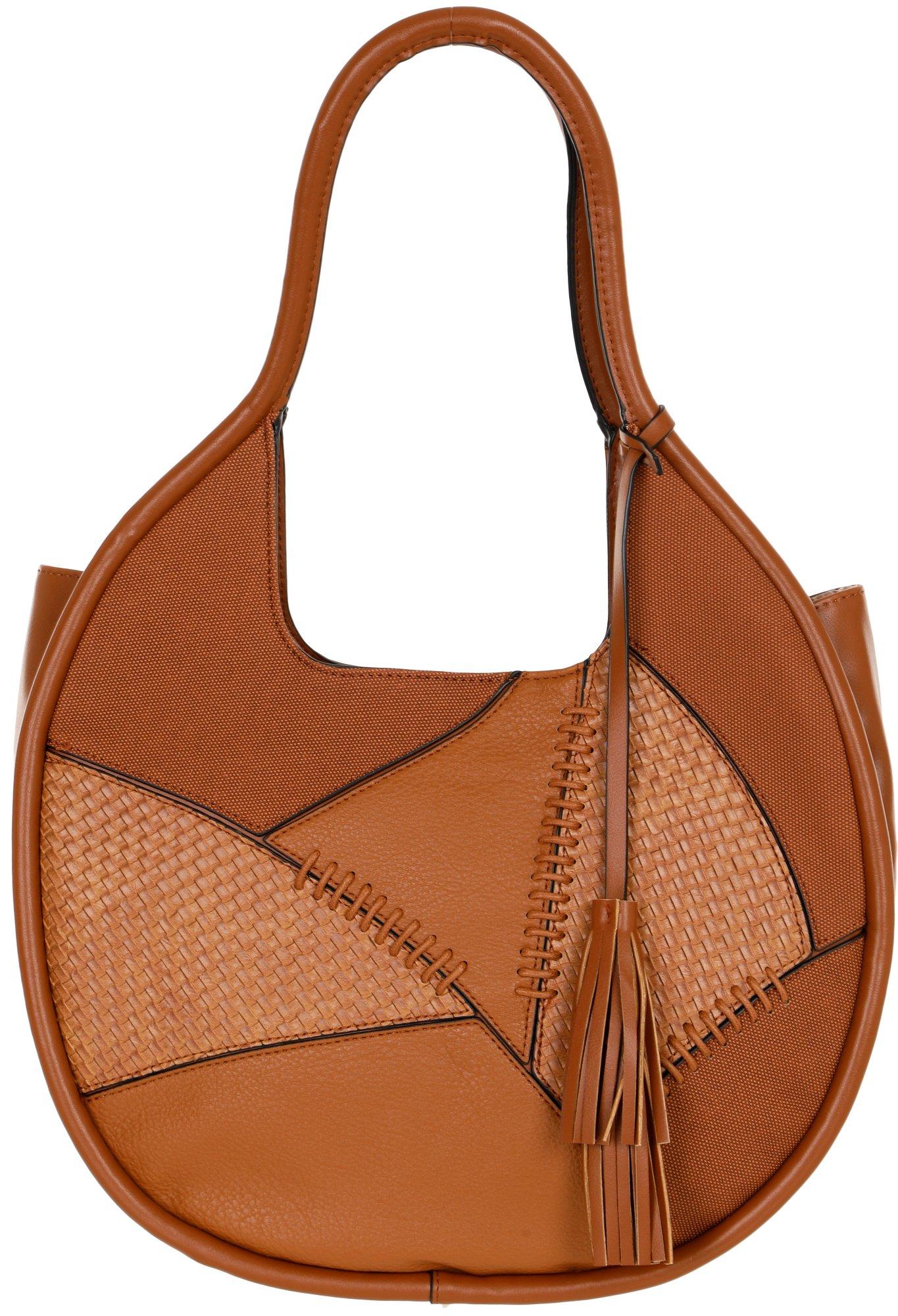 Faux Leather Patch Tote - Brown