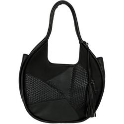 Faux Leather Patch Tote - Black