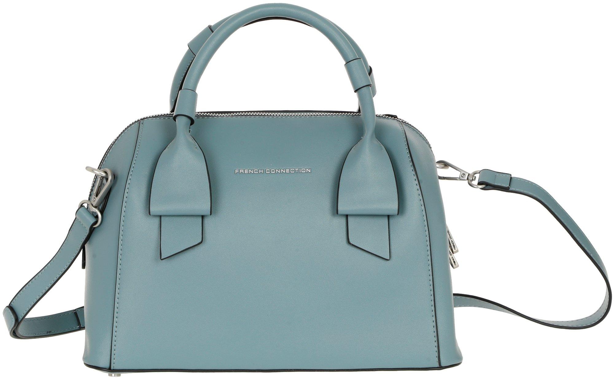 Faux Leather Dome Satchel - Blue
