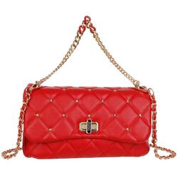 Quilted Studded Faux Leather Crossbody - Red