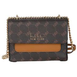 Faux Leather Logo Chain Crossbody - Brown