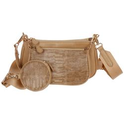 3 Pc Solid Faux Leather Crossbody - Tan