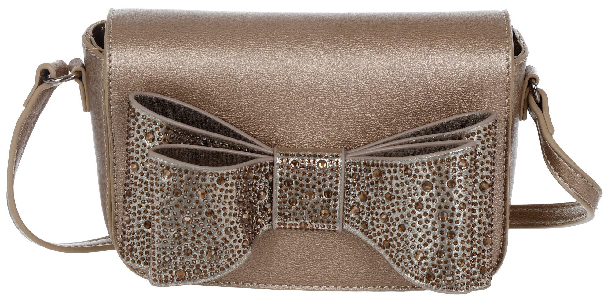 Faux Leather Embellished Bow Crossbody - Bronze