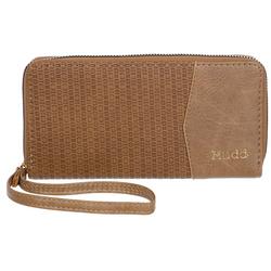 Woven Faux Leather Stitched Wristlet - Tan