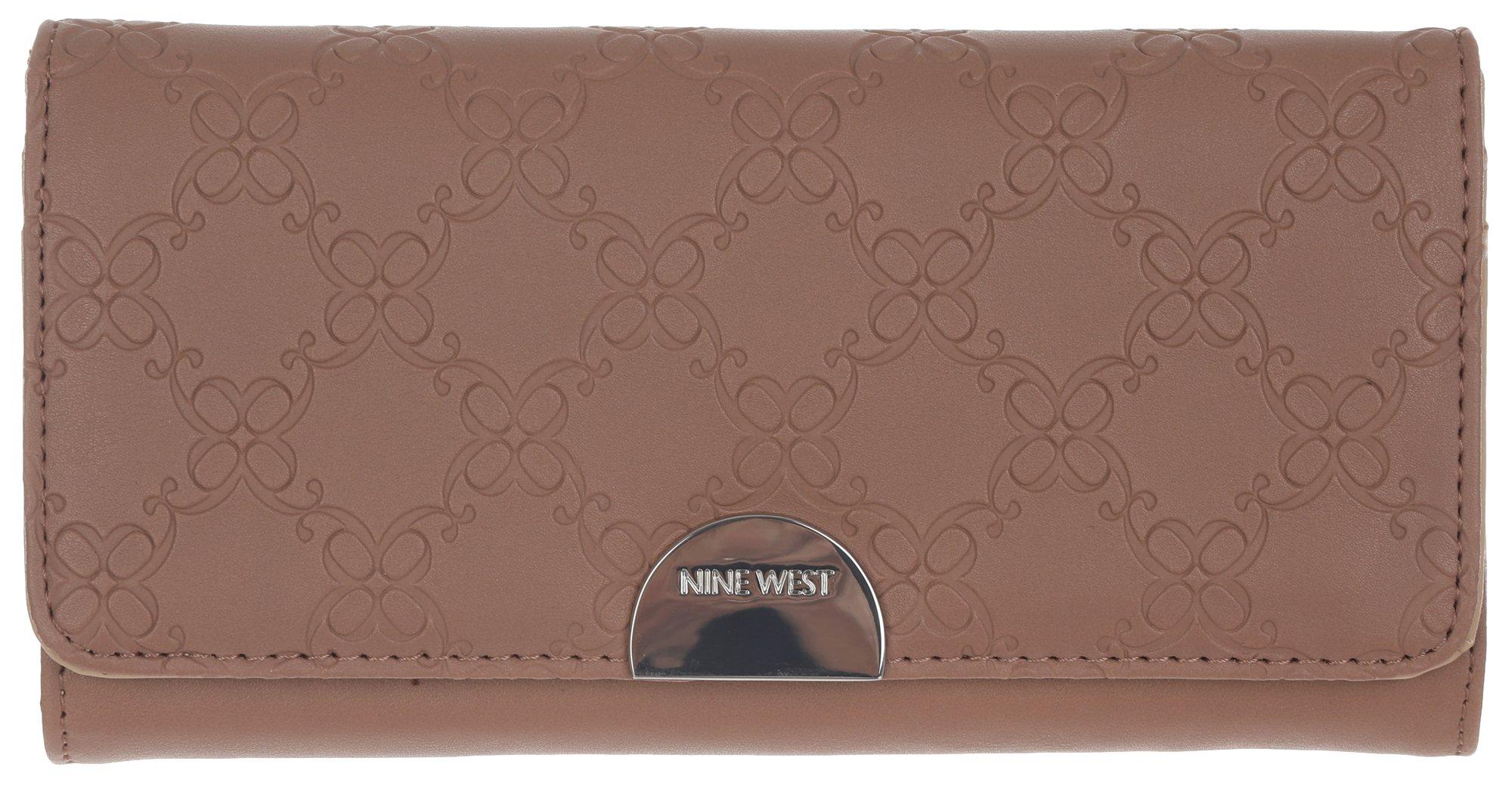 Faux Leather Logo Embossed Wallet - Brown