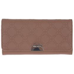 Faux Leather Logo Embossed Wallet - Brown