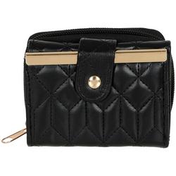 Quilted Faux Leather Tri Fold Wallet - Black