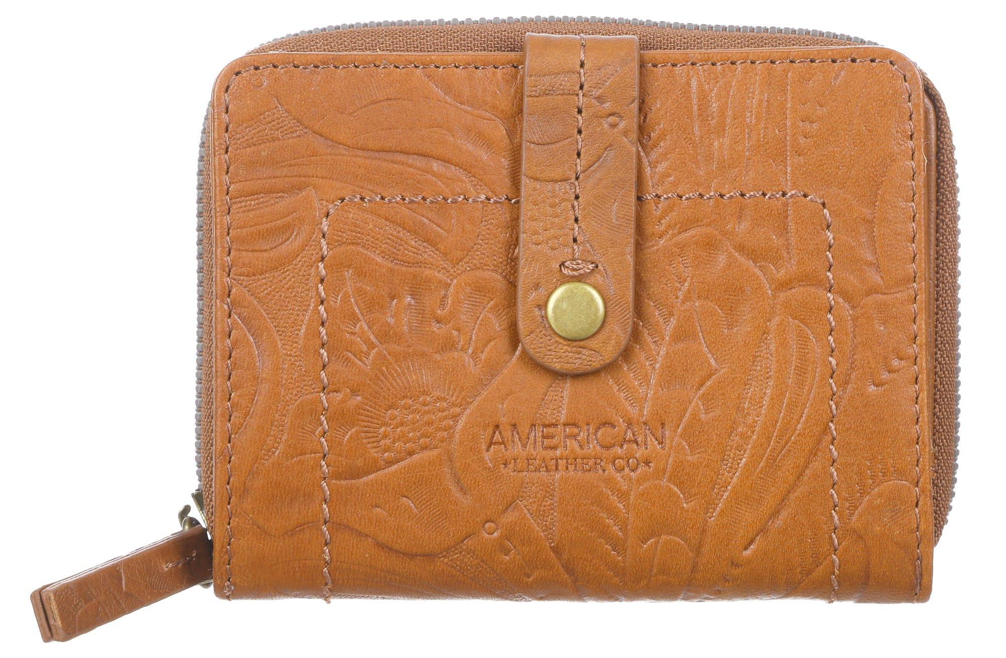 Genuine Leather Floral Embossed Wallet - Tan