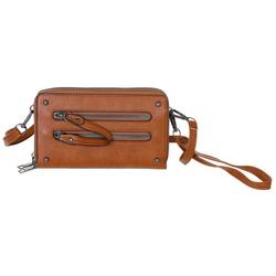 Faux Leather Double Zip Wrist Wallet - Brown