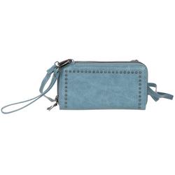 Faux Leather Double Zip Wallet - Blue