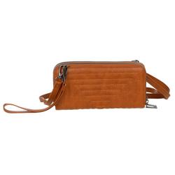 Faux Leather Double Zip Wallet - Brown