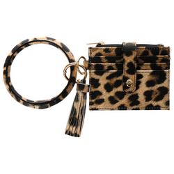 Faux Leather Leopard Wristlet Wallet - Brown