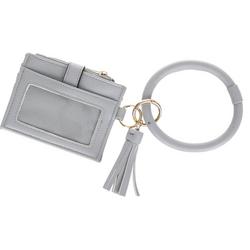Faux Leather Wrist Wallet with Bracelet - Grey