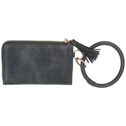 Faux Leather Solid Bracelet and Tassel Wallet -Black