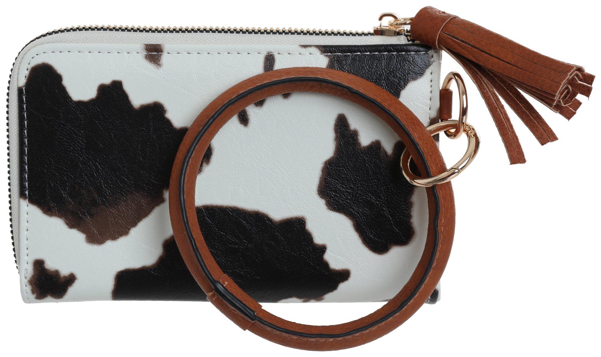 Cow Print Faux Leather Wrist Wallet with Bracelet