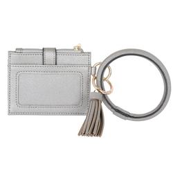 Christmas Faux Leather Wrist Wallet w/ Oring Bracelet - Silver