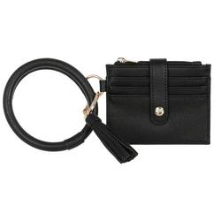 Faux Leather Wrist Wallet with Bracelet - Black