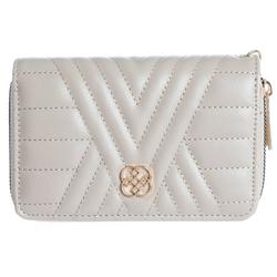 Quilted Faux Leather Double Zip Wallet - Tan