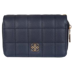 Quilted Faux Leather Double Zip Wallet - Navy