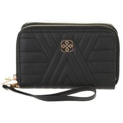 Faux Leather Solid Stitched Wristlet Wallet - Black