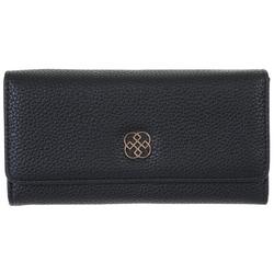 Faux Leather Pebbled Snap Fold Wallet - Black
