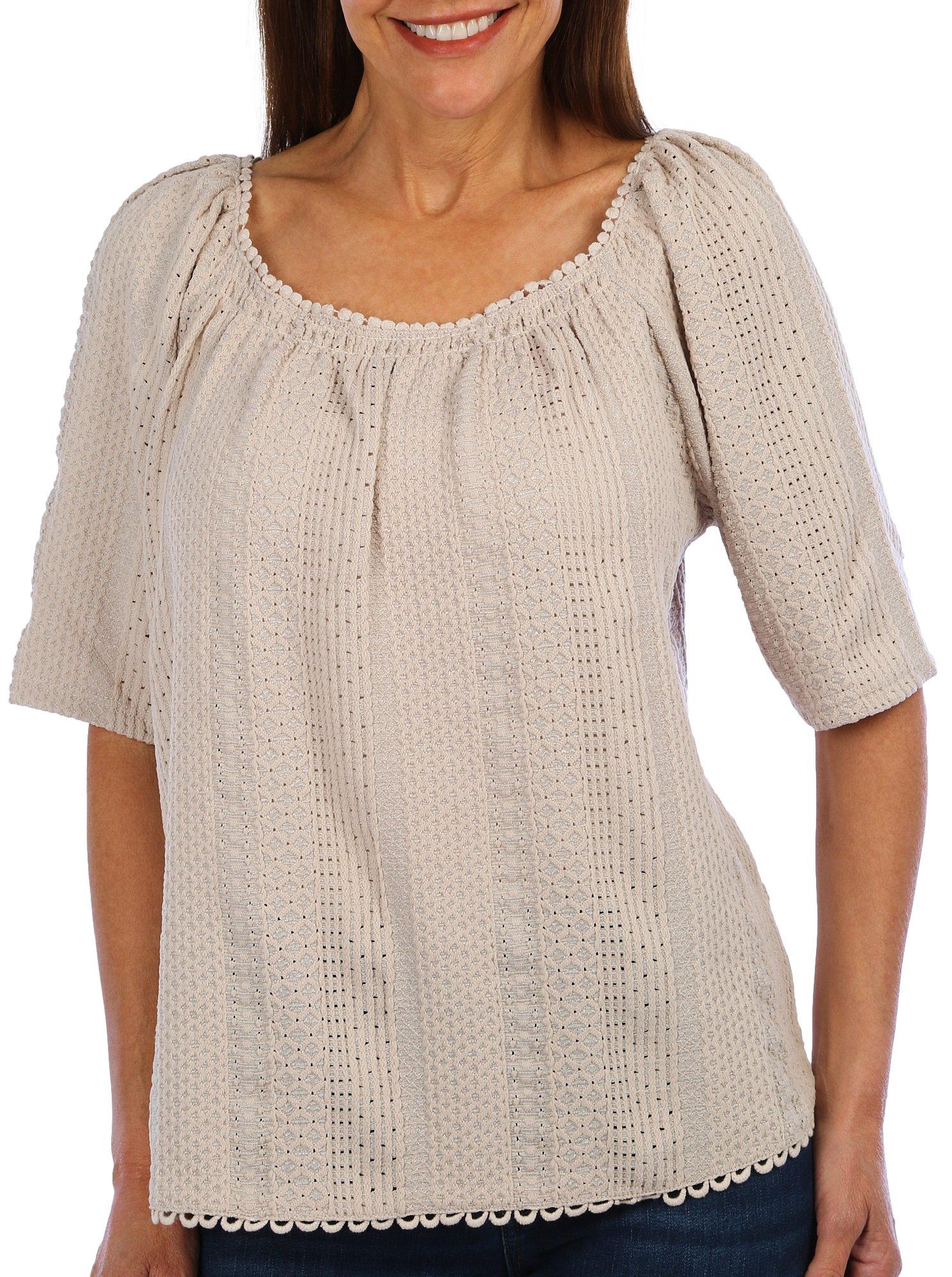 Women's Solid Eyelet Knit Top