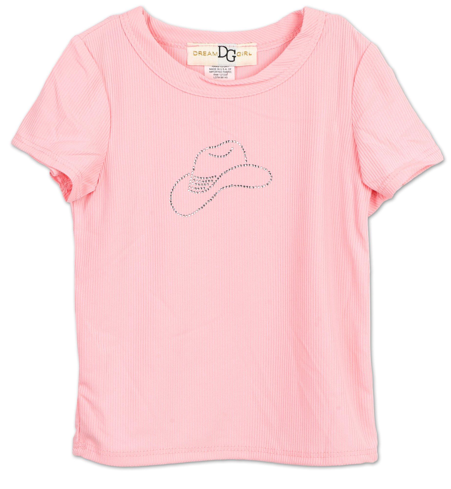 Little Girls Studded Cowgirl Hat Top - Pink