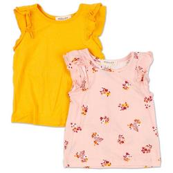 Little Girls 2 Pk Ruffle Sleeves Tops - Yellow/Pink