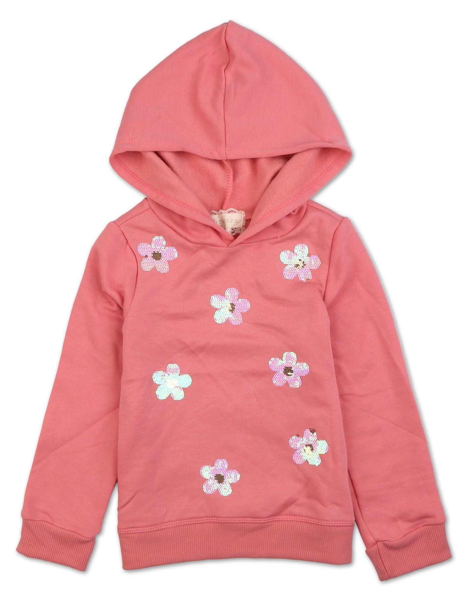 Little Girls Sequins Flower Front Hoodie - Pink