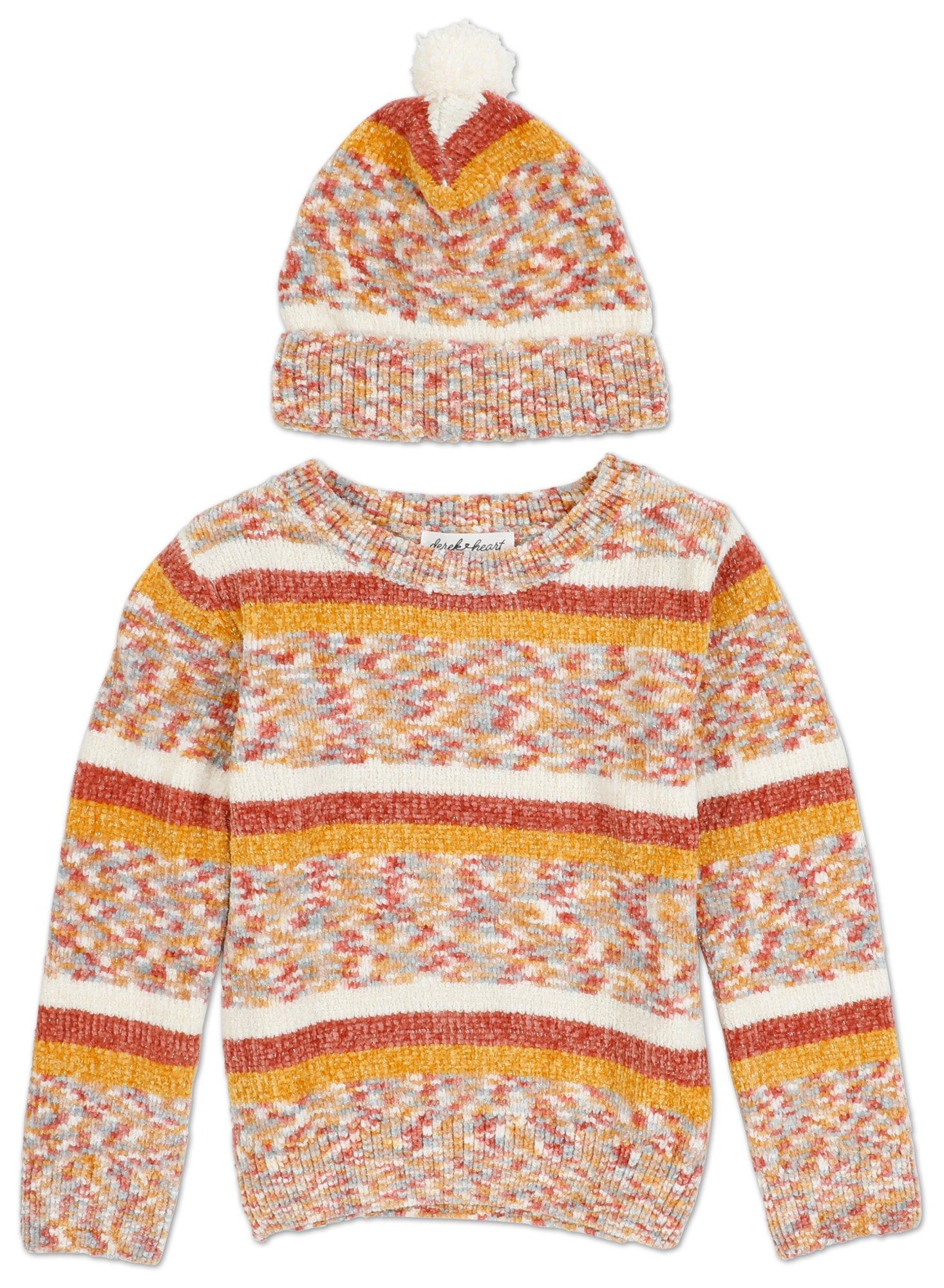 Little Girls 2 Pc Knit Sweater & Hat Set