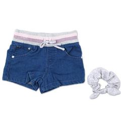Little Girls 2 Pc Denim Comfort Shorts & Scrunchie