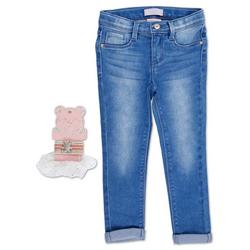 Little Girls 2 Pk Rolled Cuff Jeans & Hair Ties