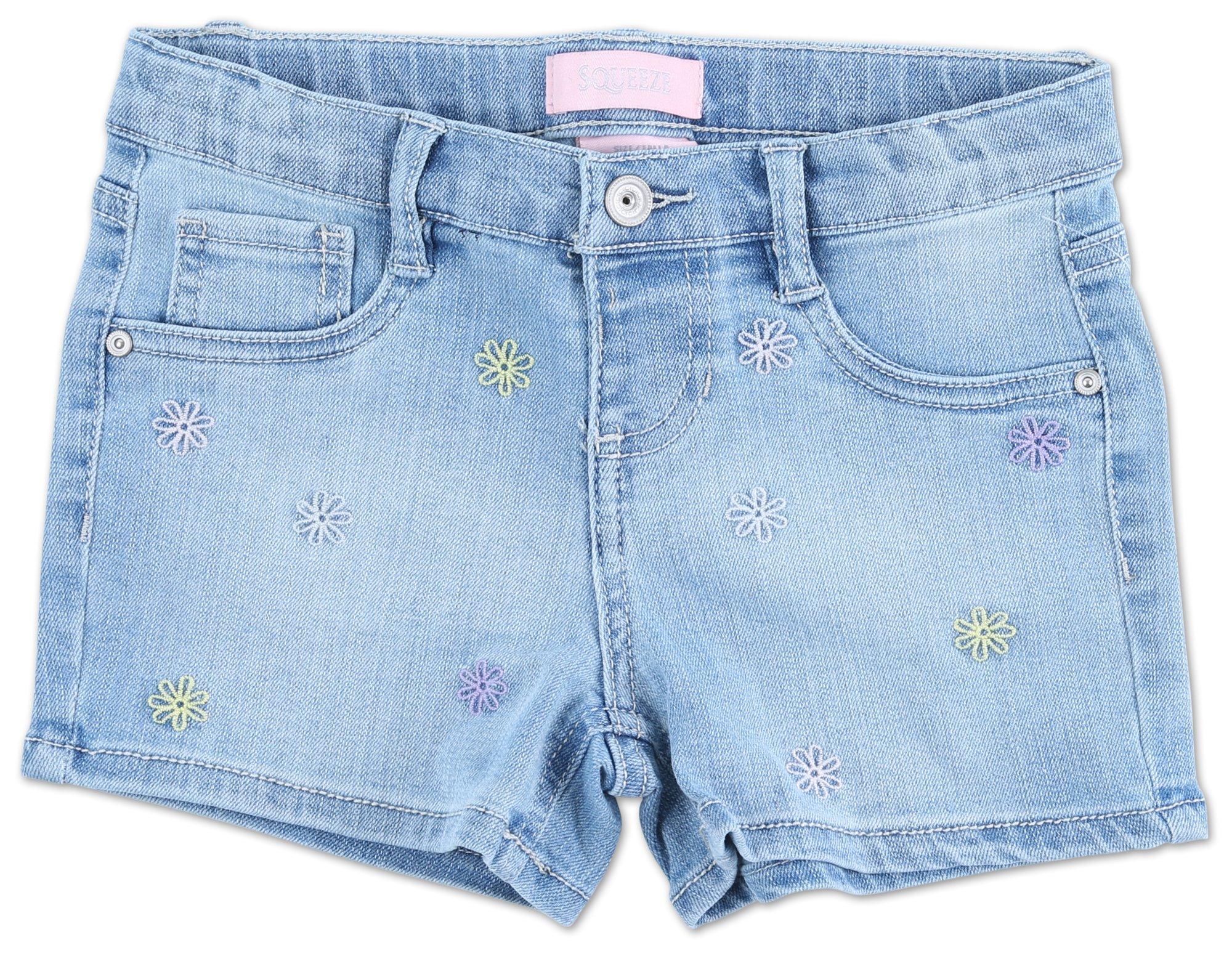 Little Girls Embroidered Floral Denim Jeans