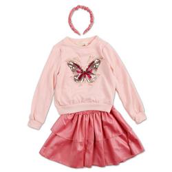 Little Girls 2 Pc Flip Sequin Butterfly Skirt Set - Pink