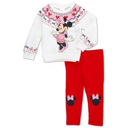 Little Girls 2 Pc Minnie Mouse Christmas Pants Set