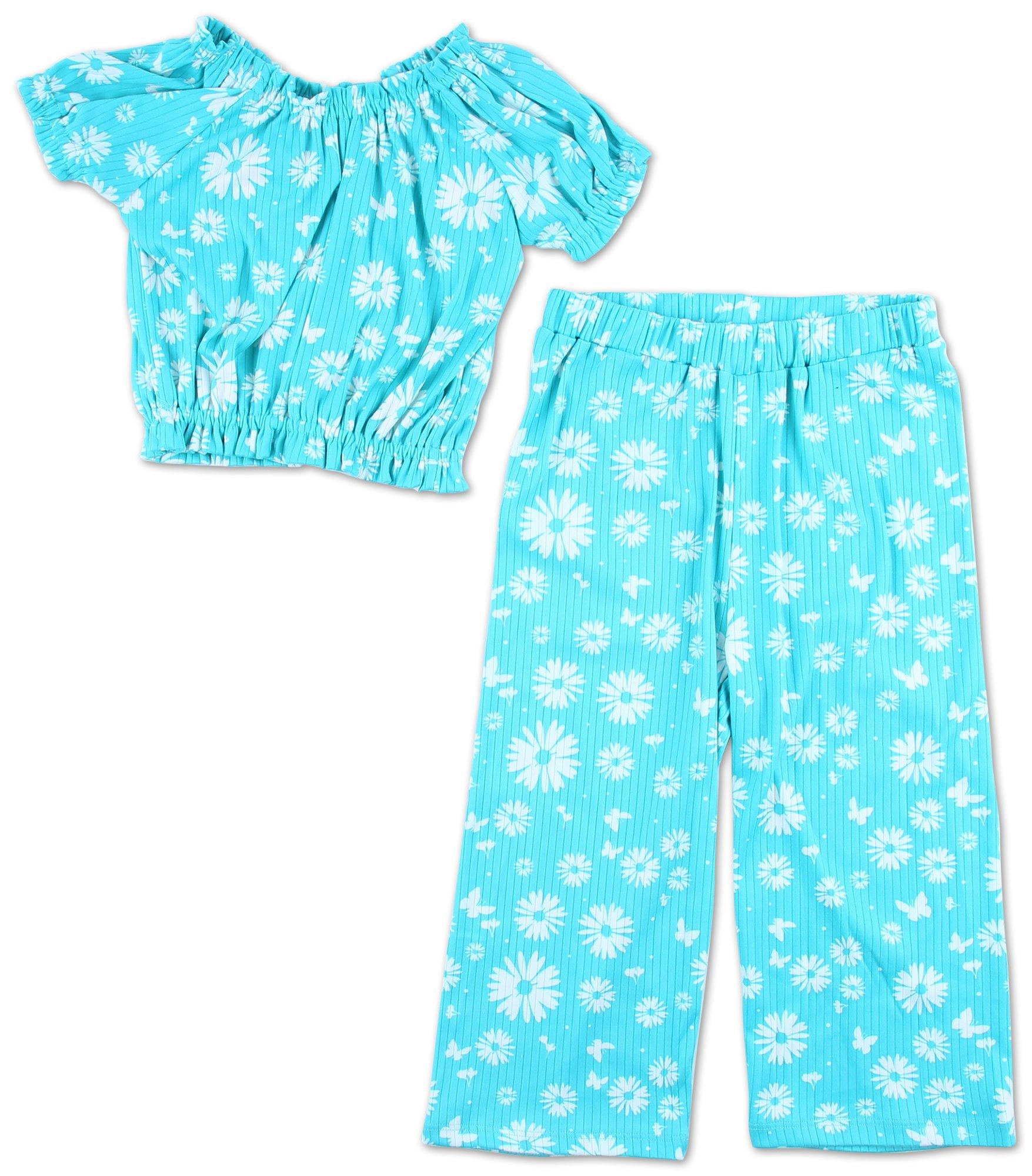Little Girls 2 Pc Floral Print Pants Set