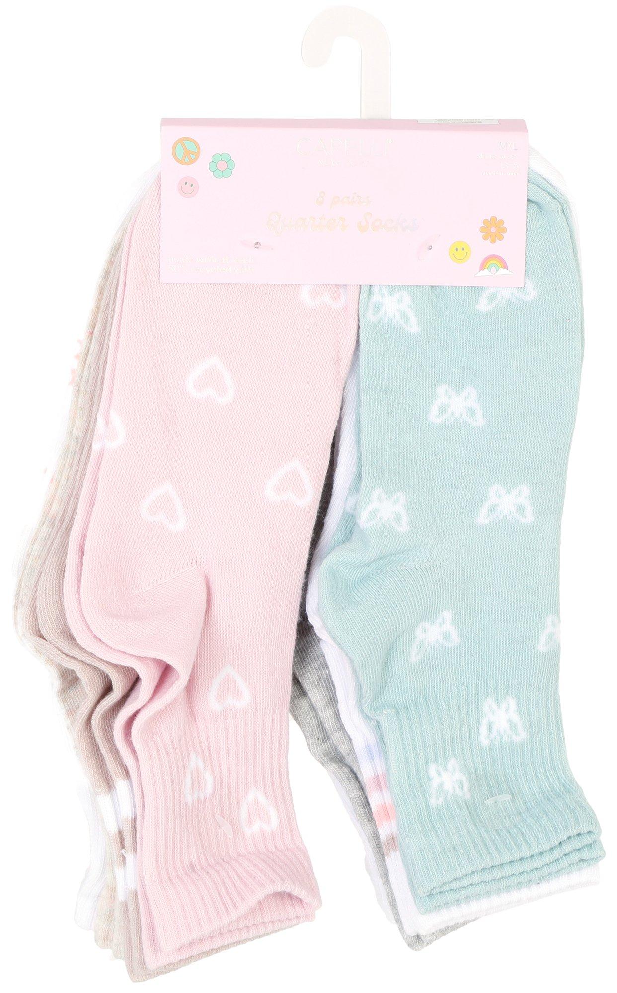 Girls 8 Pk  Assorted Print Quarter Socks