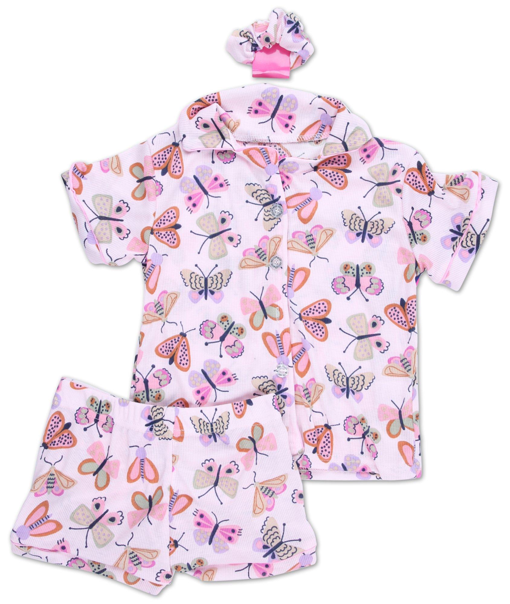 Girls 3 Pc Butterfly Pajama Shorts Set