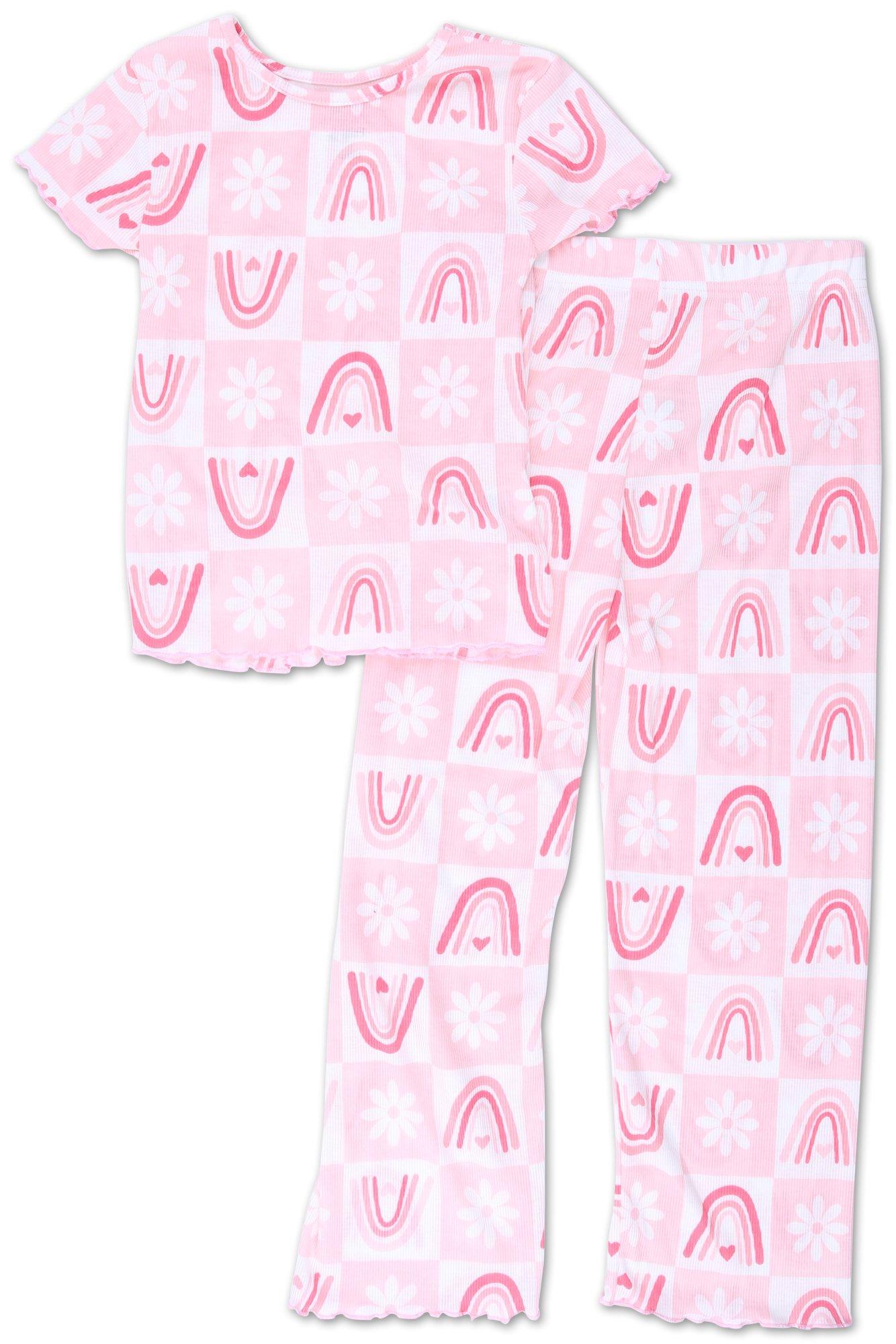 Girls 2 Pc Rainbow Print Pajama Pants Set