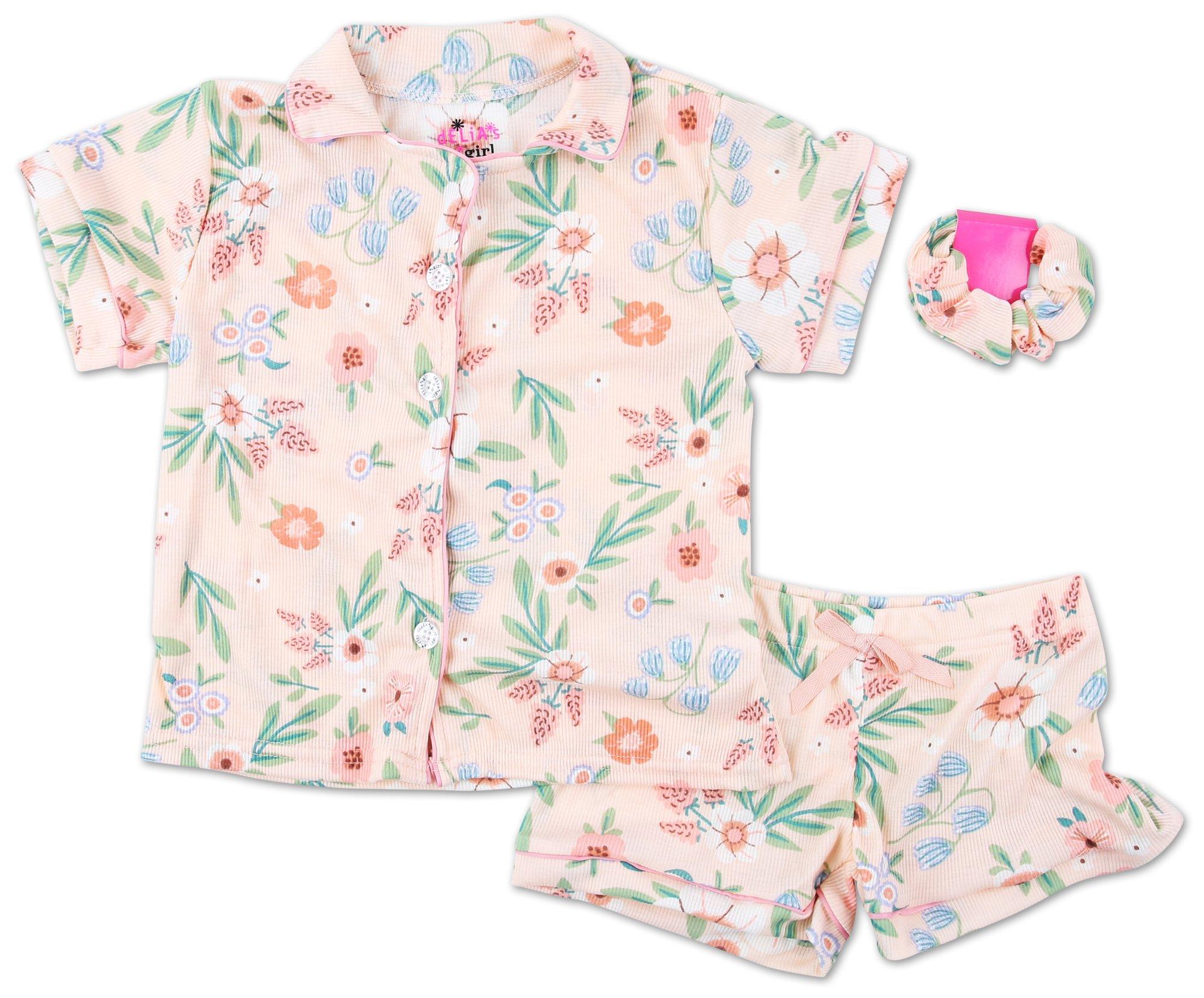 Girls 3 Pc Floral Pajama Shorts Set