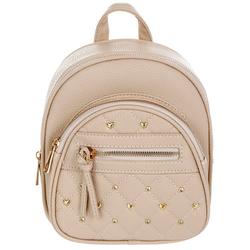 Faux Leather Quilted Convertible Backpack - Beige