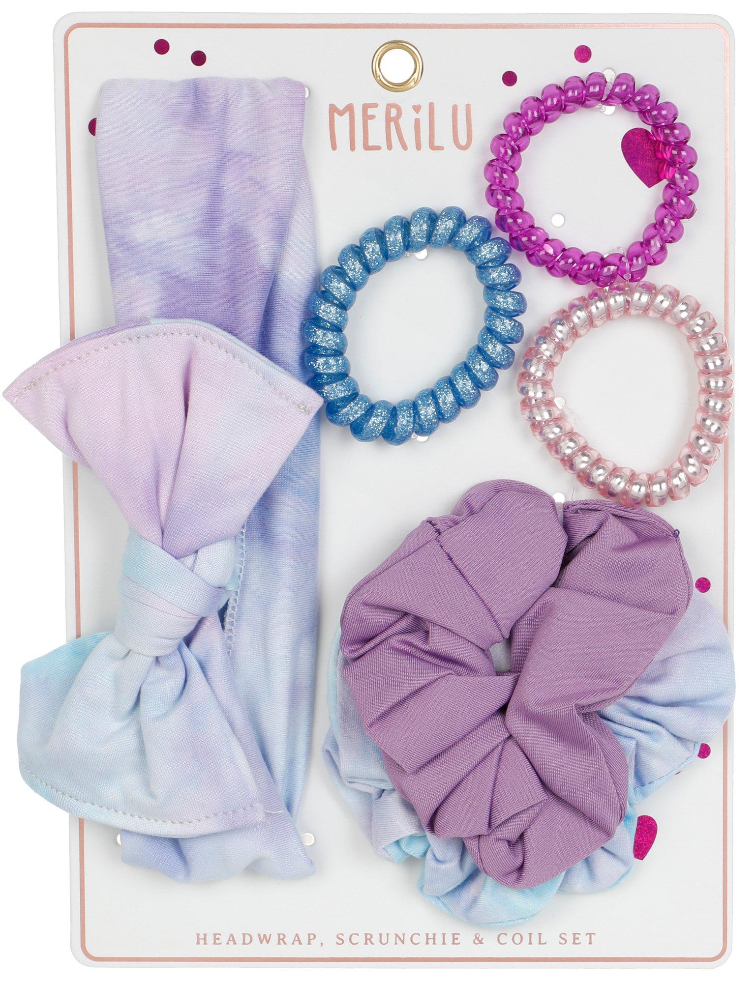 6 Pc Headwrap, Scrunchie and Coil Set - Purple
