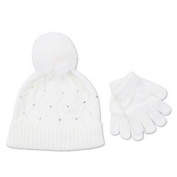 2 Pc Beanie Hat & Glove Set - White