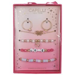 Girls 6 Pc Bracelet & Ring Set