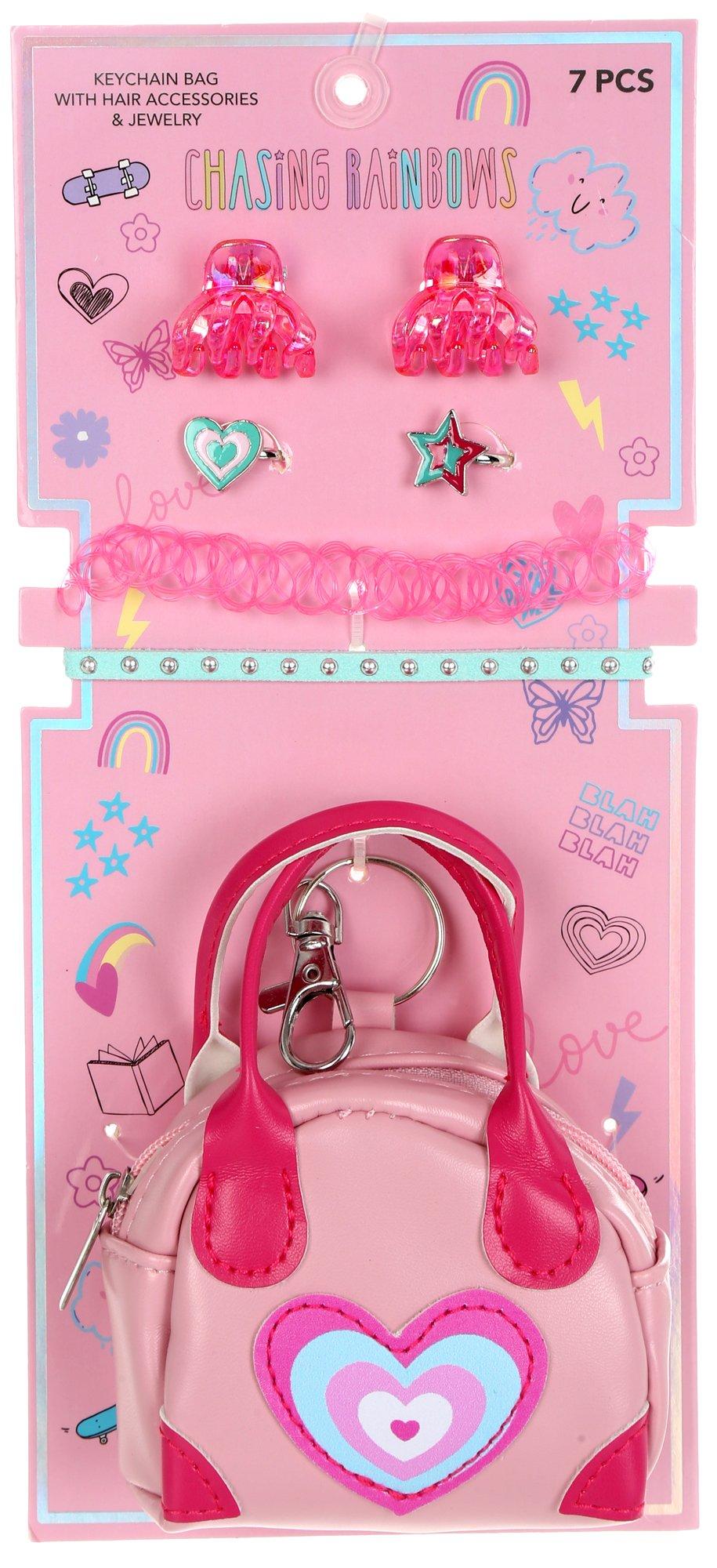 7 Pc Keychain Bag and Accessory Set