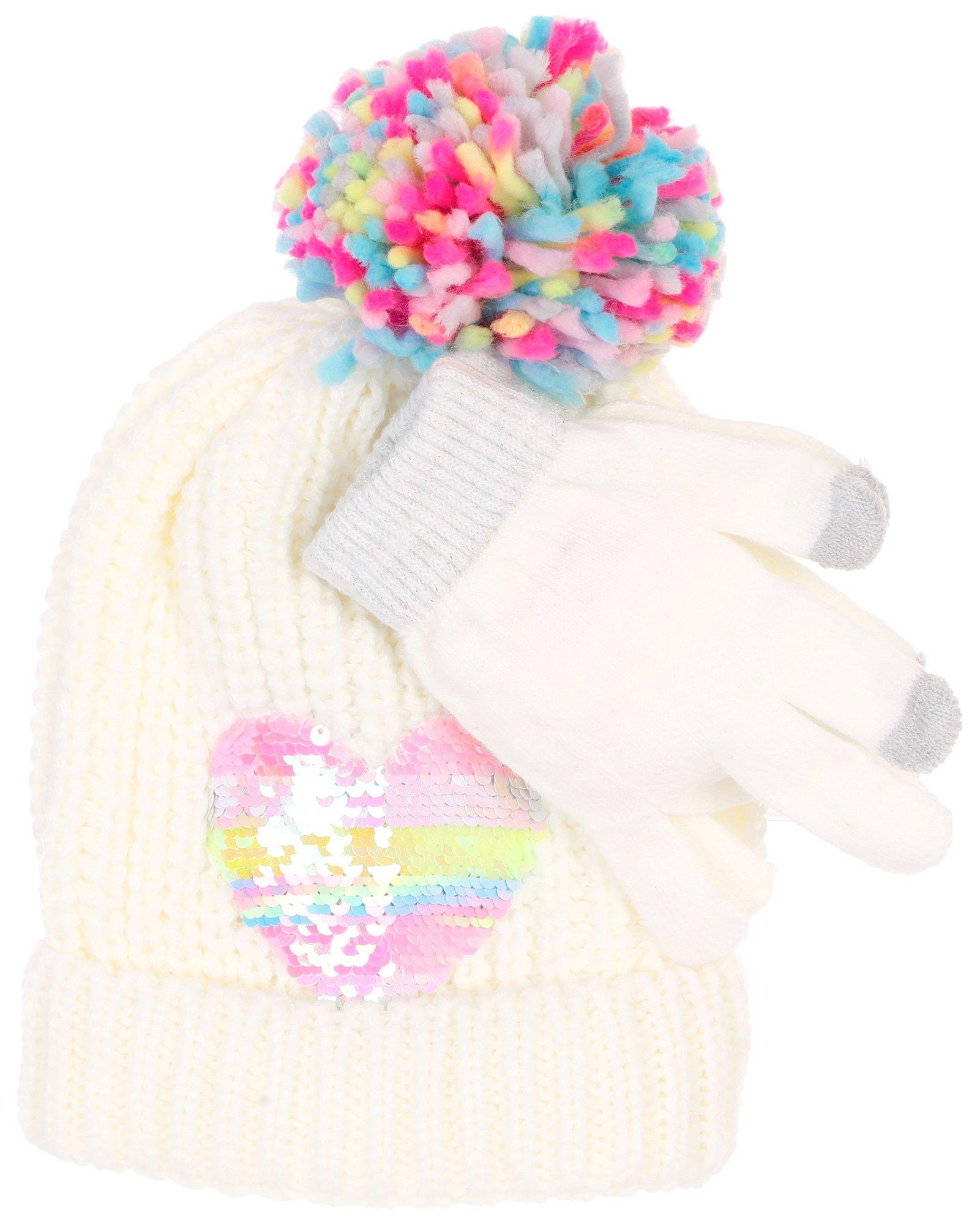 3 Pc Girl's Winter Hat and Gloves Set