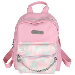 Girls Faux Leather Mini Backpack with Chain Accent - Pink