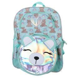Girls 2 Pc Bear & Rainbow Backpack Set - Mint