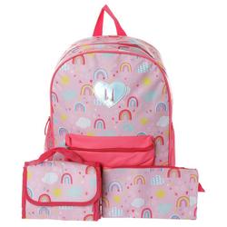 Girls 3 Pc Rainbow Backpack Set - Pink